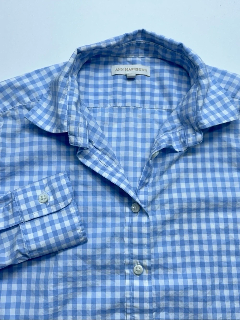 Ann Mashburn Popover Shirt Womens Small Blue Long Sleeve Gingham Poplin - Picture 2 of 16
